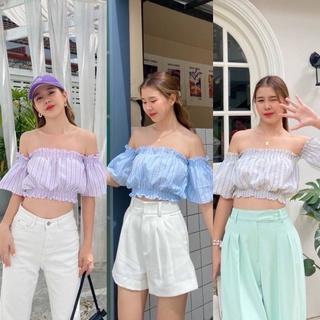 🌟พร้อมส่ง✨เสื้อปาดไหล่ Rainbow สีสุดฮิต💖 สีน่ารักละมุนมาก🥰😍