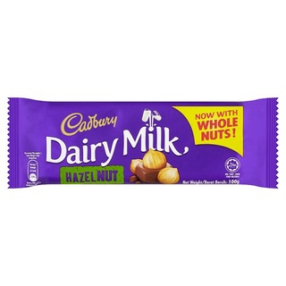 🔥แนะนำ!! แคดเบอรี แดรี มิลค์ ช็อกโกแลตนมผสมเฮเซลนัต 100กรัม Cadbury Dairy Milk Milk Chocolate with Hazelnuts 100g