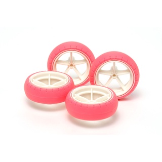 TAMIYA 95460 Jr Lg Dia Narrow Wheels Fiberglass/Pink Arched Tires