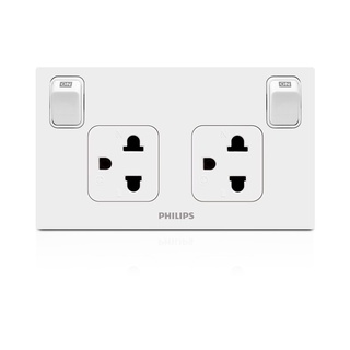 Philips เต้ารับไฟฟ้าคู่ 2 สาย+สายดิน พร้อมสวิตช์ควบคุม (Philips LeafStyle Dup 2P+E socket with switch)