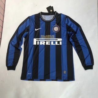 เสื้อกีฬาแขนยาว ลายทีมชาติฟุตบอล Inter Milan 09-10 ชุดเหย้า แบบแห้งเร็ว สไตล์เรโทร