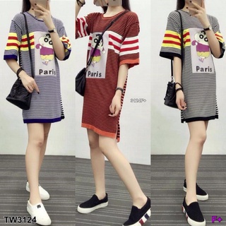 👗Pfashion [ส่งไว!!🚛] "P3124 เดรสไหมพรมลายริ้ว Striped silk dress"