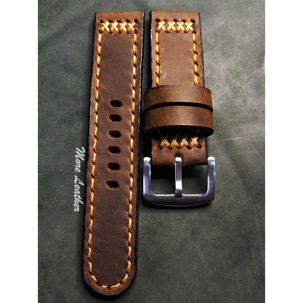 More Leather สายนาฬิกาหนังแท้ 100% สายนาฬิกาแฮนด์เมดสไตล์วินเทจ แถมฟรีสปริง1คู่ มีขนาดตั้งแต่16mmขึ้นไป