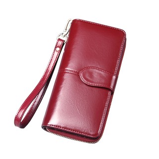 กระเป๋าสตางค์หนังแท้ พร้อมสายคล้องมือ รุ่น WL-W8002 (สีไวน์แดง)