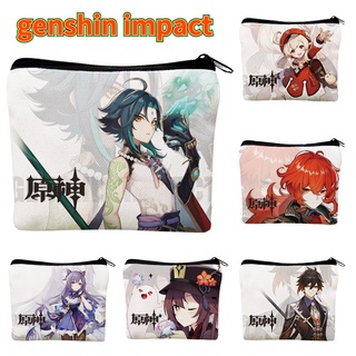 กระเป๋าใส่เหรียญ ผ้าแคนวาส ลายเกม Genshin Impact Zhongli Xiao Keqing Hutao ของขวัญ