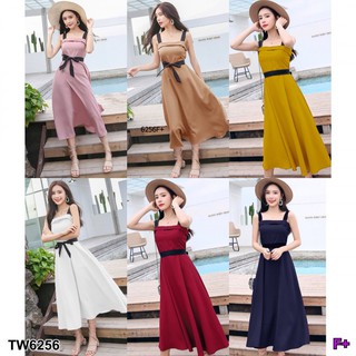 👗Pfashion [ส่งไว!!🚛] P6256 เดรสสายเดี่ยว สีทูโทน  Two-tone single-breasted dress