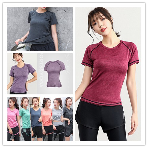 ส่งไวจากไทย เสื้อออกกำลังกายผู้หญิง กีฬาแขนสั้น เล่นโยคะ แขนสั้น รุ่น YOGA-103