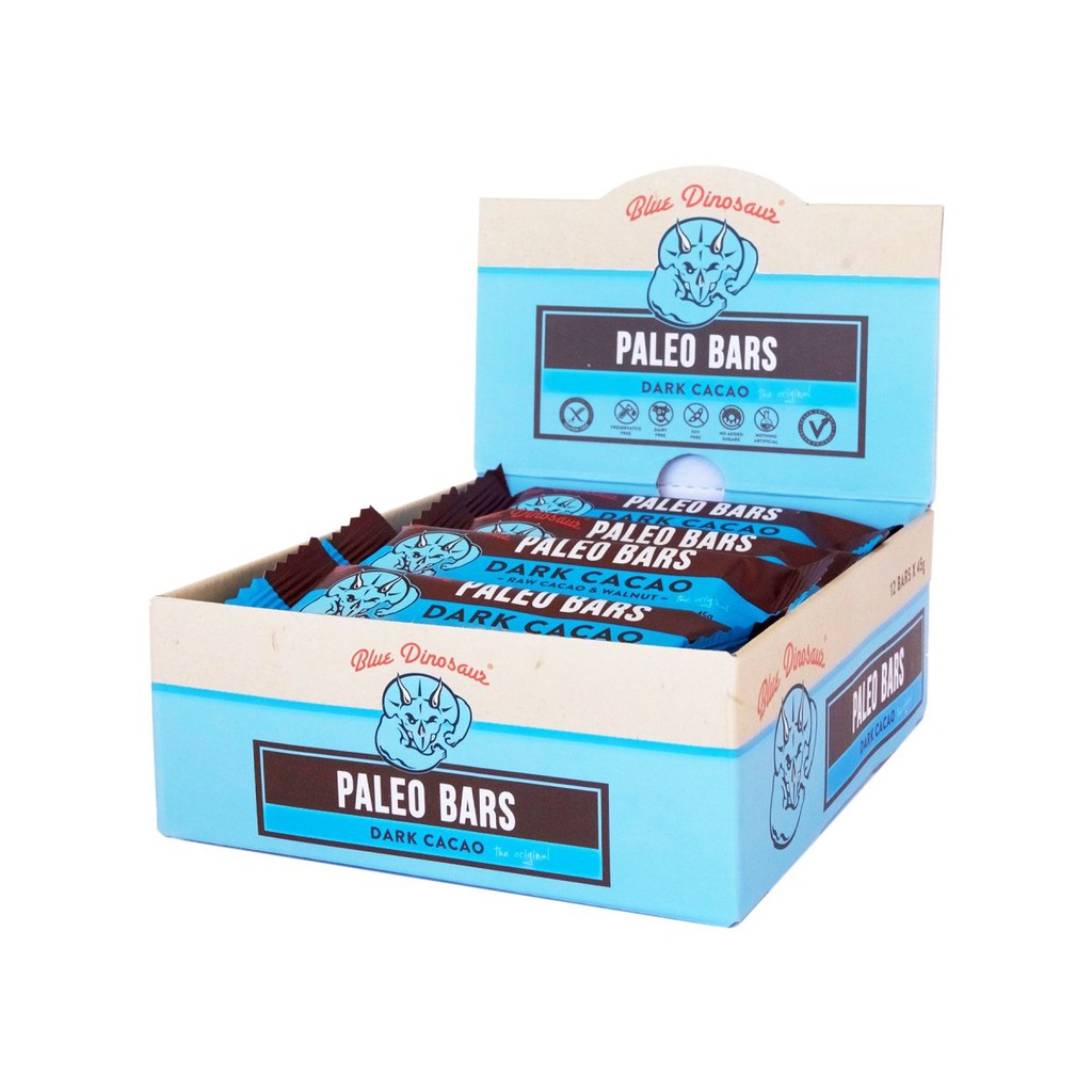 ส่งฟรี ร้านไทย Blue Dinosaur Paleo Bar โปรตีนบาร์ โปรตีนแท่ง รส Dark Cacao (12 x 45g)  มีเก็บปลายทาง