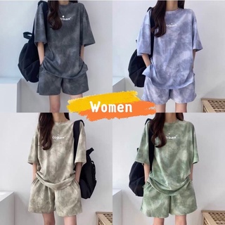 women 🌈พร้อมส่ง🌈เสื้อยืดคอกลมแขนสั้นโอเวอร์ไซส์+กางเกงขาสั้นเอวยางGX(405)