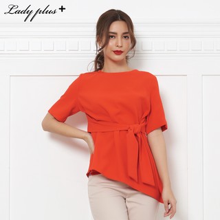 Lady Plus เสื้อแขนสั้นผูกเอว | Knotted Blouse with Short Sleeves เสื้อทำงาน สีส้ม