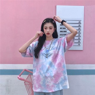 🌈พร้อมส่ง! เสื้อมัดย้อม oversize ลายมัดย้อม คอกลม ผ้าลื่น ใส่สบาย ไม่ยับไม่ย้วย สไตล์เกาหลี สีพาสเทล ใส่แบบทรงโอเวอร์ไซส