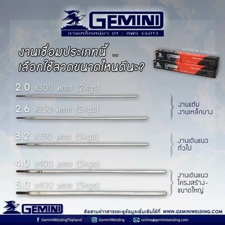 GEMINI ลวดเชื่อม 2.0 mm ลวดเชื่อมเหล็ก ลวดเชื่อมเหล็กไฟฟ้า ขนาด 2.0x 300 มม 1 กิโล