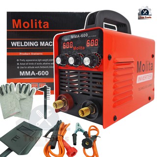 MOLITA ตู้เชื่อม Inverter MMA-600 (รุ่นใหม่ล่าสุด2 จอ 3 ปุ่ม ）ตู้เชื่อมไฟฟ้า พร้อมอุปกรณ์ครบชุด รุ่นสีแดง