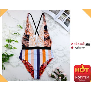 ชุดว่ายน้ำ แบบวันพีชเซ็กซี่แหวกหน้ากรุบๆ V Neck One-piece swimsuit deep V sexy bikini