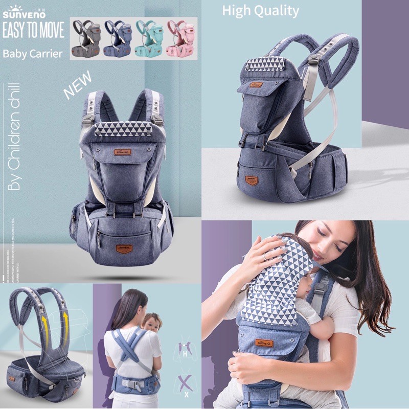 SUNVENO Baby Hipseat เป้อุ้มเด็กตามหลักสรีรศาสตร์ผ้าฝ้ายนุ่ม 3in1 ความปลอดภัยทารกแรกเกิดที่นั่งสะโพกสำหรับเดินทางกลางแจ้ง 0-36 เดือน