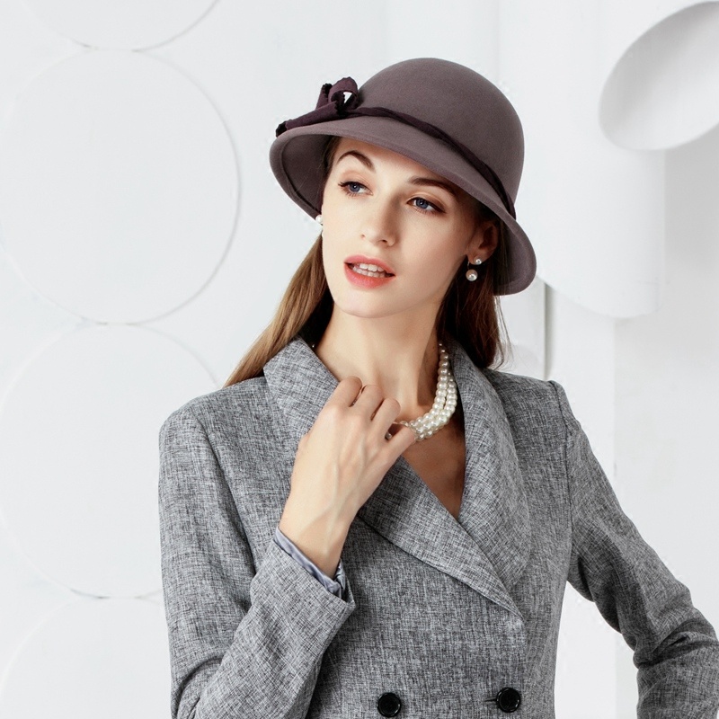 New Winter Fashion Wool Hat British Style Women Wool Fedora Cap Wide