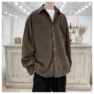 MNO.9 Men Shirt C601 เสื้อเชิ้ตแขนยาวผู้ชาย ผ้าลูกฟูก สีพื้นลำลอง