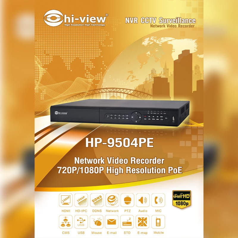 HP-9504PE Hi-view เครื่องบันทึก NVR ระบบ IP CAMERA 720/1080P High Solution Support PoE