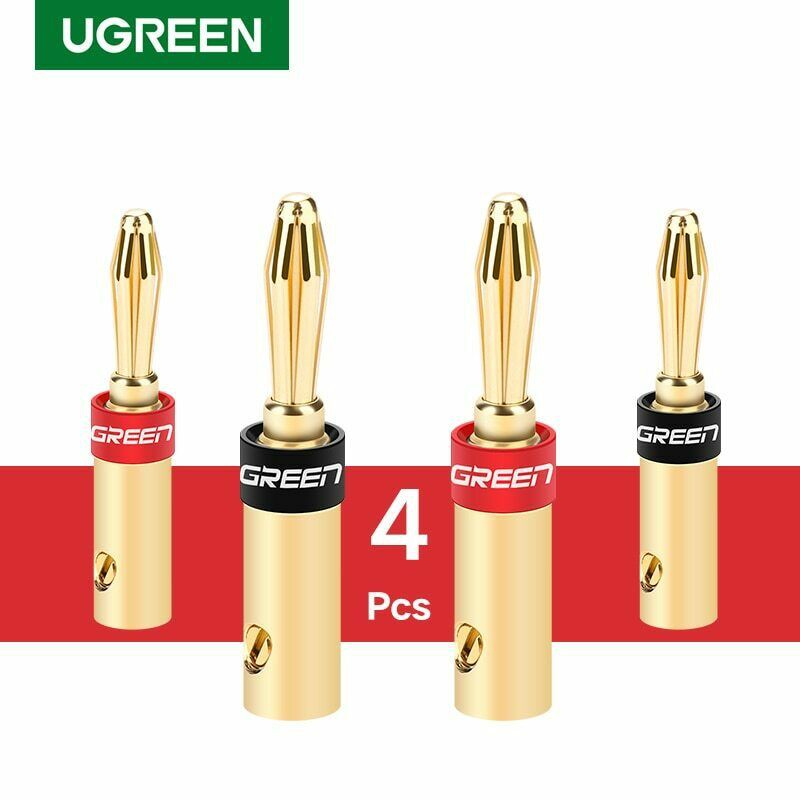 UGREEN (30513) 2Pair/4 pcs 24K Gold-Plated Banana Plug Connector Corrosion-Resistant Banana Connector for Vedio Speaker