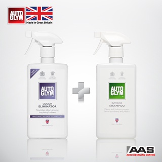 Autoglym Odour Eliminator 500 ml. สเปรย์ปรับอากาศ,ดับกลิ่น,ผสมหัวน้ำหอม + Interior Shampoo 500 ml. น้ำยาทำความสะอาดภายใน