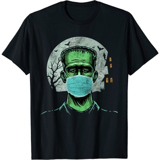 เสื้อยืดผ้าฝ้ายพรีเมี่ยม เสื้อยืด พิมพ์ลายกราฟฟิคตลก Frankenstein สวมหน้ากาก สําหรับผู้ชาย และผู้หญิง