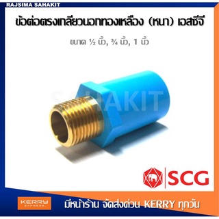 ข้อต่อตรงเกลียวนอกทองเหลือง 1/2 นิ้ว, 3/4 นิ้ว, 1 นิ้ว สีฟ้า พีวีซี ตราช้าง เอสซีจี SCG PVC Brass Valve Socket