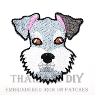 🐶 ตัวรีดติดเสื้อ 🐕 งานปัก ลาย หมา สุนัข ลูกหมา ชเนาเซอร์ Schnauzer Dog Face Patch ตัวรีด WOP DIY อาร์มติดเสื้อ กระเป๋า