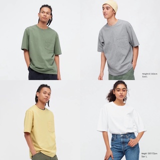 MADday - UNIQLO แท้💯 MEN เสื้อยืด คอกลม แขน 1/2 ทรงหลวม มีกระเป๋า