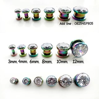 (×1 ชิ้น) จิวหูตาไก่ หน้าเพชร 3 mm. - 12 mm. จิวตาไก่ จิวเพชร ต่างหูเพชร สแตนเลส Stainless316L มีให้เลือก 3 สี