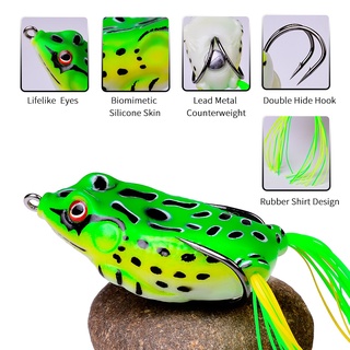 Frog Lure Soft Tube Bait Topwater Ray Frog Plastic Fishing Lure with Fishing Hooks Artificial 3D Eyes 1Pcs 13G 17.5G