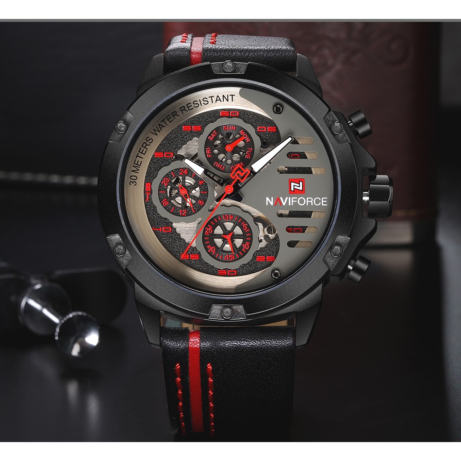 นาฬิกาข้อมือ นาฬิกา naviforce แท้สายหนัง รุ่น NF9110-BRB ของแท้ 100% กันน้ำ 30 เมตร รับประกัน 1 ปี ส