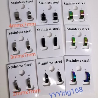 ต่างหู ตุ้มหู จิว ต่างหูผู้ชาย Punk Men Stainless Steel Hoop Piercing Round Earrings for Women Men 1 คู่