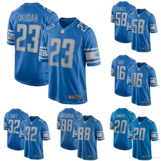 เสื้อกีฬาแขนสั้น ลายทีมชาติฟุตบอล Detroit Lion NFL Okudah Sewell Sanders Swift Goff Hockenson Legend Jersey ทรงหลวม สําหรับผู้ชาย และผู้หญิง