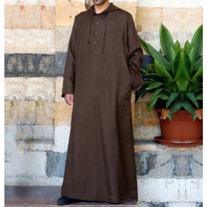 เสื้อผ้าผู้ชายมุสลิม  Muslim Fashion Men Hooded Shirt Robe Dubai Kaftan Dress Arabic Kaftan Pakistan Islamic Clothing Ab #3