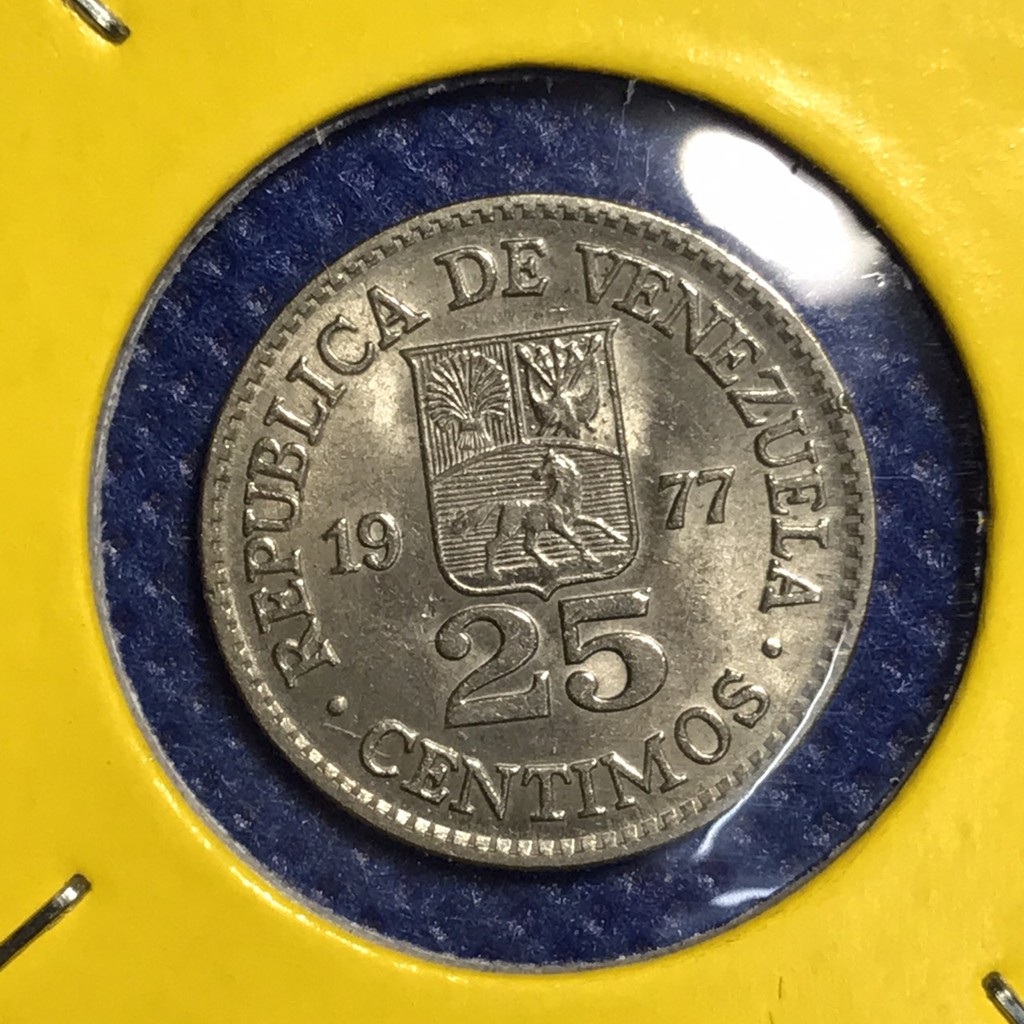 เหรียญเก่า#14393 ปี1977 VENEZUELA 25 CENTIMOS เหรียญต่างประเทศ เหรียญแท้ เหรียญหายาก น่าสะสม