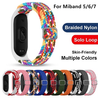 สร้อยข้อมือ สําหรับ Xiaomi Mi Band 7 6 5 สายรัดถัก ห่วงเดี่ยว ยืดหยุ่น ปรับได้ ไนลอน เปลี่ยนได้ สายรัด