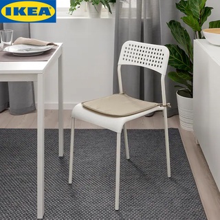 IKEA BRÄMÖN แผ่นรองนั่ง, เบจ-เทา ใน/นอกอาคาร34x34x1.0 ซม. มีเชือกผูกเบาะไว้กับเก้าอี้