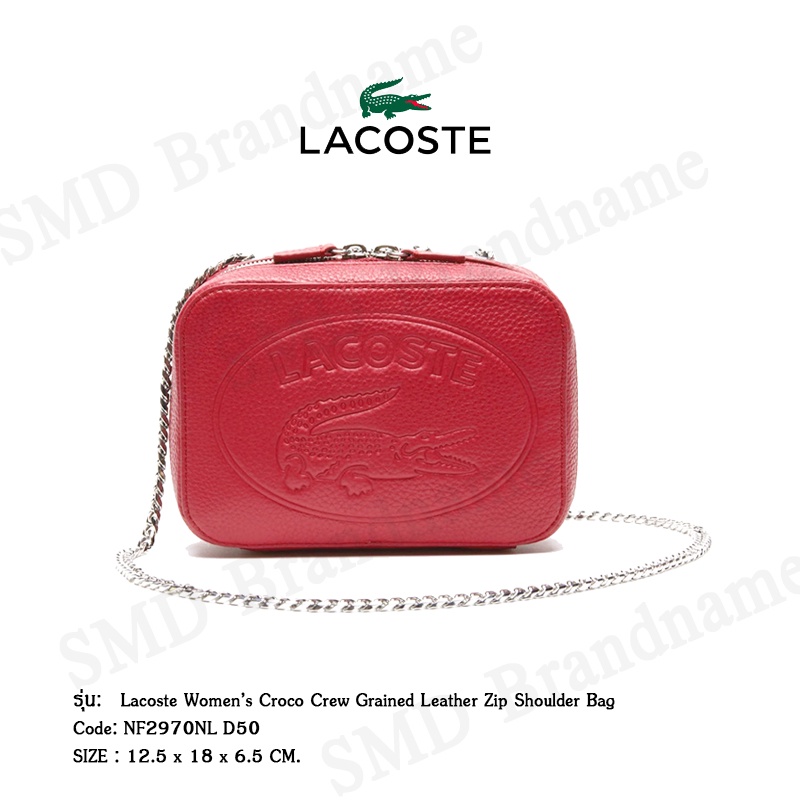 Lacoste กระเป๋าสะพายข้างผู้หญิง รุ่น Lacoste Women’s Croco Crew Grained Leather Zip Shoulder Bag Cod