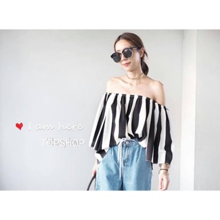 Summer Collection Tube top stripe osaka fabric 32-40  เสื้อแขน3ส่วนเปิดไหล่ ลายริ้วใหญ่