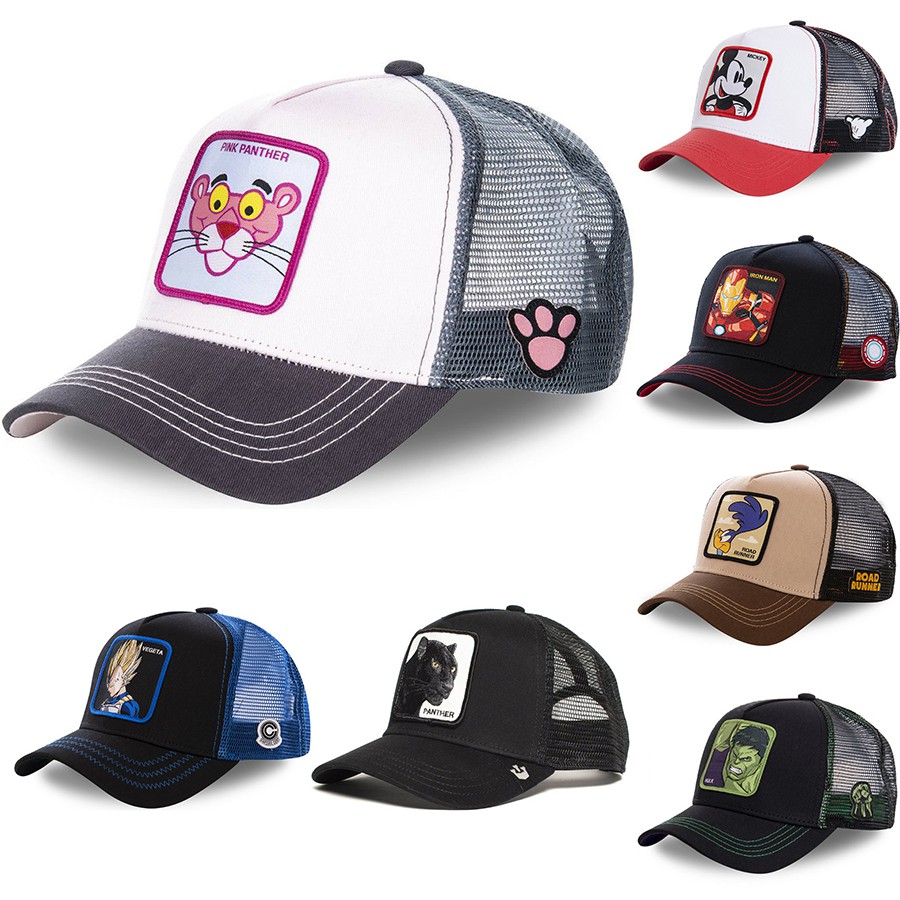 หมวกเบสบอล ผ้าตาข่าย ลายการ์ตูน Pink Panther Dragon Ball BUU Raccoon IRON MAN