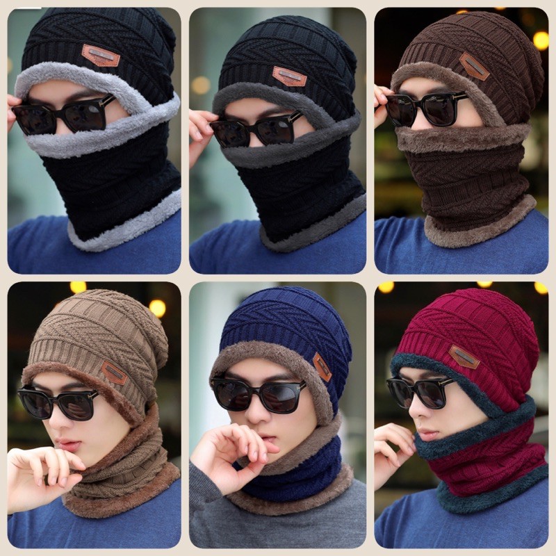 [ผู้ใหญ่ A] HSA-Plain A หมวกกันหนาว พร้อมผ้าพันคอไหมพรม ด้านในบุขนนุ่มอุ่น รุ่น นุ่มพิเศษ