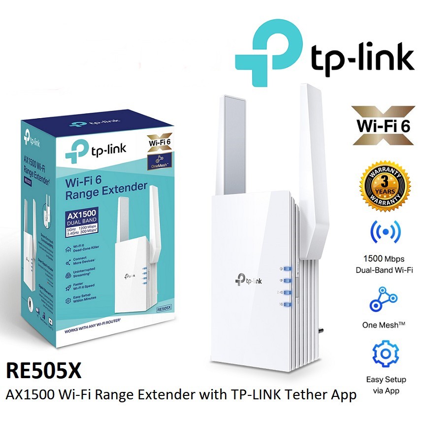 ตัวขยายสัญญาณ TP-LINK (RE505X) AX1500 Wi-Fi Range Extender WiFi 6 ความเร็วที่มากกว่า แรงกว่า เสถียรมากขึ้น