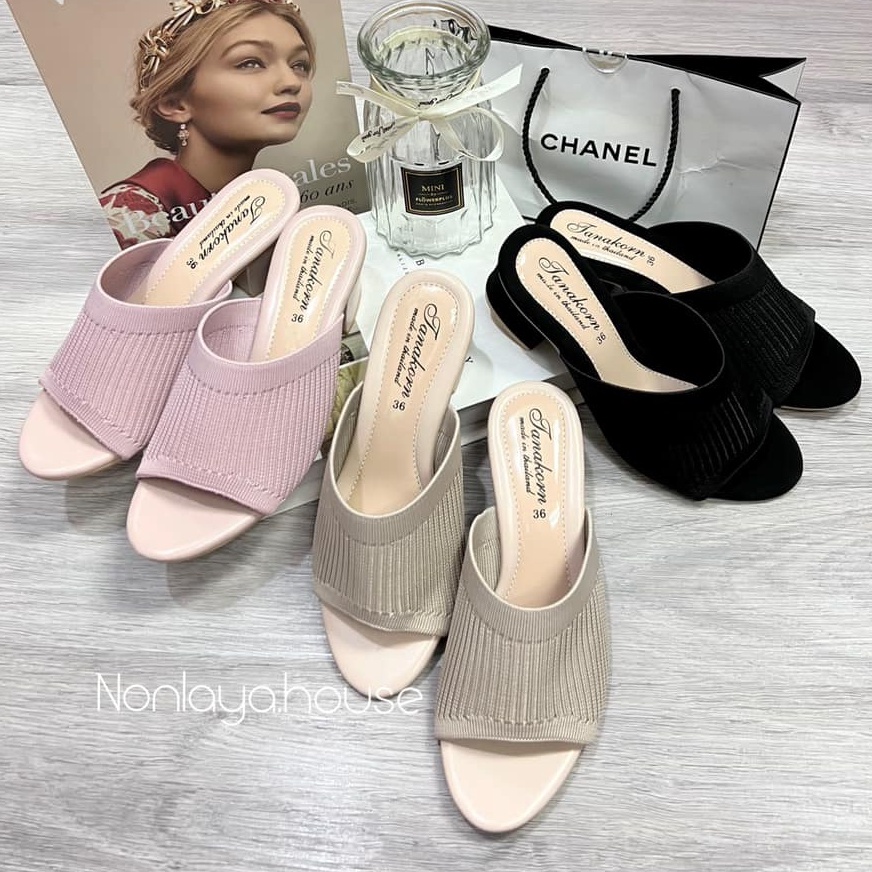 รองเท้าส้นสูง ส้นไม้-ส้นแก้ว งานหน้าเป็นผ้านิ่ม ทรงคลาสสิค ใส่สบายมาก