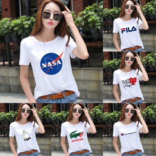 แฟชั่นเกาหลีคอกลมเสื้อยืดลายสารพันสําหรับผู้หญิง Unisex Tops Tees COD ,*A