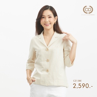 C&amp;D  เสื้อผู้หญิง   Blouse แขนยาว ลายจุดสีเบจ (CZ13BE)