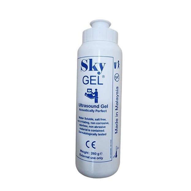 Ultrasond gel sky gel เจล อัลตราซาวด์ แบบขวด 260g สีฟ้า อ่อนโยน ไม่แพ้  ถนอมหัวเครื่อง ส่งผ่านคลื่น 100%