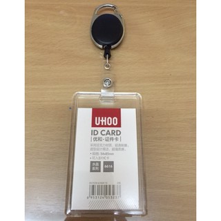 Uhoo6616 กรอบอะครีลิคใส แนวตั้ง สามารถใส่บัตรได้ 3 ใบ พร้อม Yoyo ทรงรี สีดำ (แพ็ค1ชิ้น)