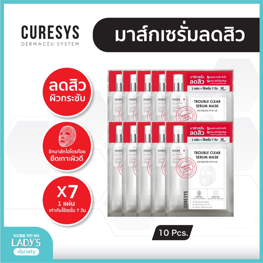 แพ็ค10 CURESYS Serum Mask เคียวร์ซิสมาส์กลดสิว แผ่นไฮโดรก๊อซ ตวบคุมความ ...