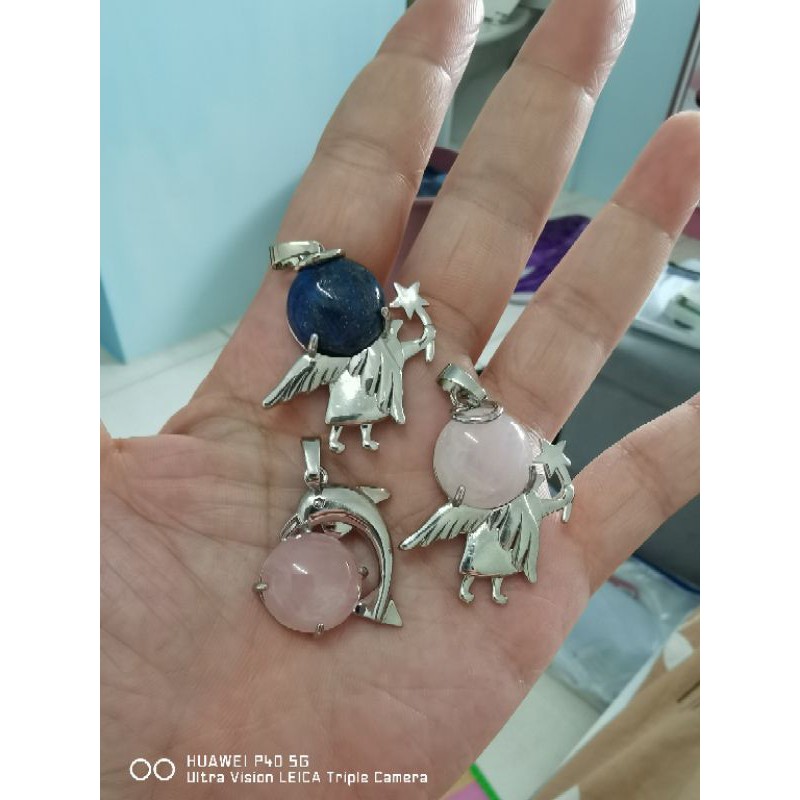 จี้ดอกกุหลาบ Quarzt/Lapis lazuli ธรรมชาติ