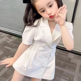 🎈KOJIO🎈ชุดฤดูร้อนสาวใหม่ กระโปรงสูทผ้าบางสไตล์เกาหลี ชุดแฟชั่นสาวๆ 2 สี ขาว ชมพู เดรสแขนสั้น ชุดเดรสเด็กผู้หญิงน่ารัก